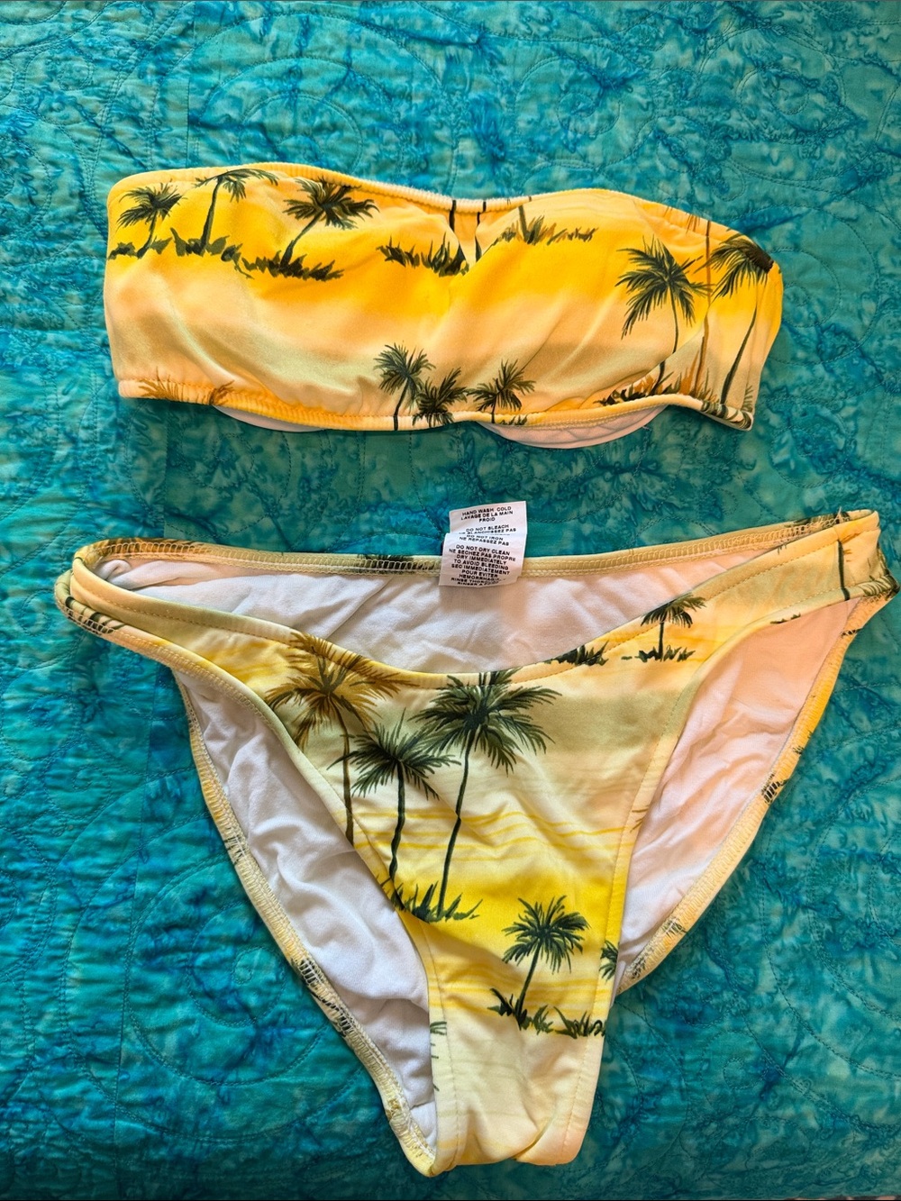 Island south Yellow Palm-Print juniors Bikini Set